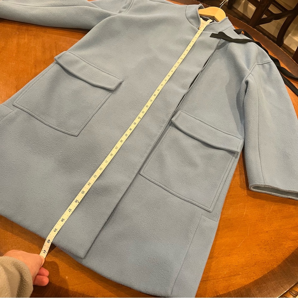 10 Crosby Derek Lam Sky Blue Cape Coat with Black Detail - Picture 12 of 16